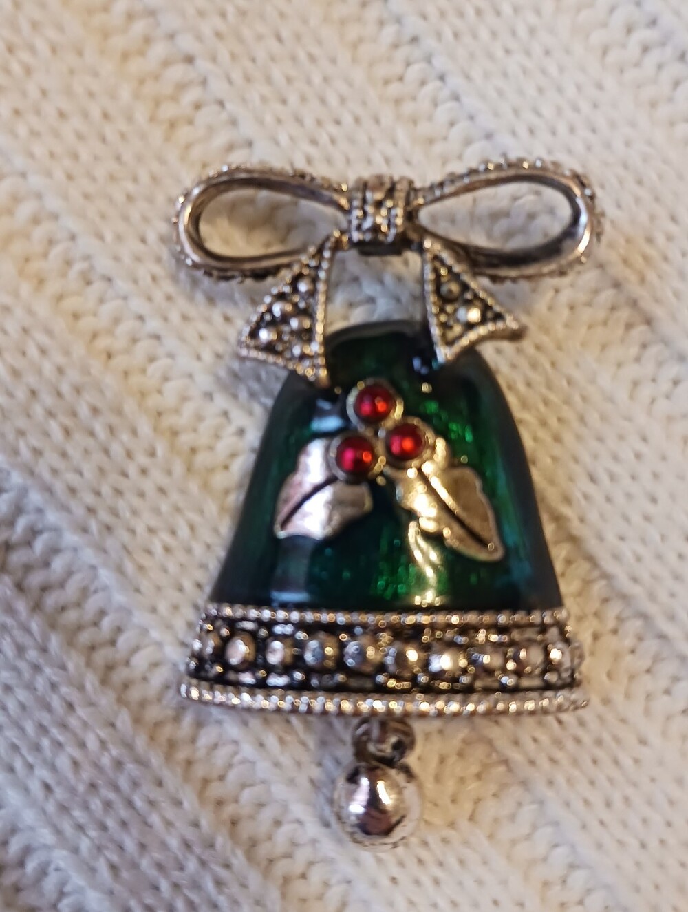 Vintage  Christmas Enamel Bell Pin, 1970s Fashion Jewelry